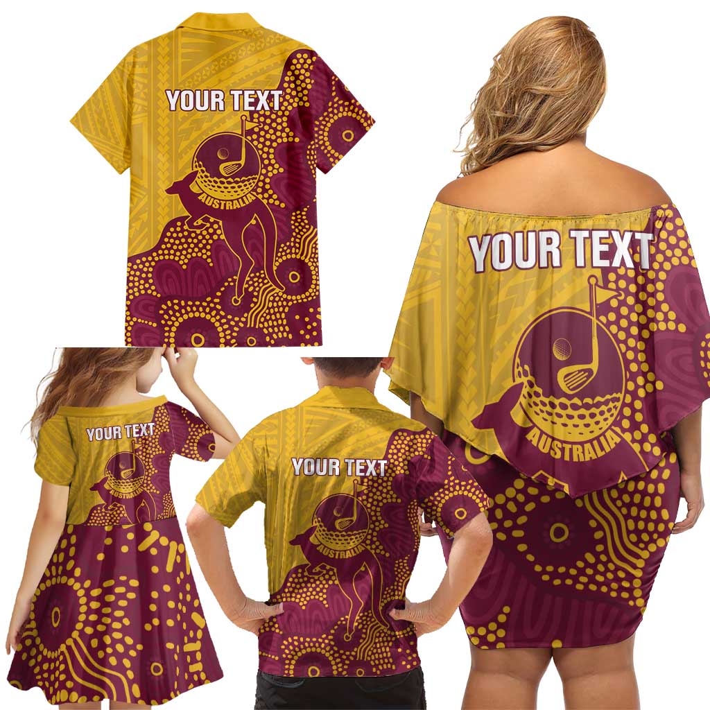 Personalised Australia Golf Family Matching Off Shoulder Short Dress and Hawaiian Shirt Aussie Kangaroo Aboriginal Polynesian Pattern