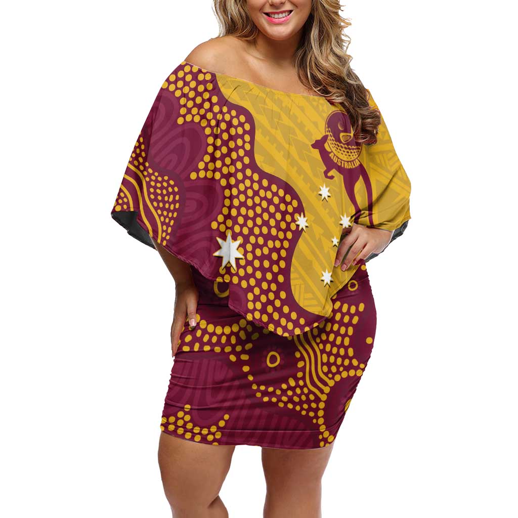Personalised Australia Golf Family Matching Off Shoulder Short Dress and Hawaiian Shirt Aussie Kangaroo Aboriginal Polynesian Pattern