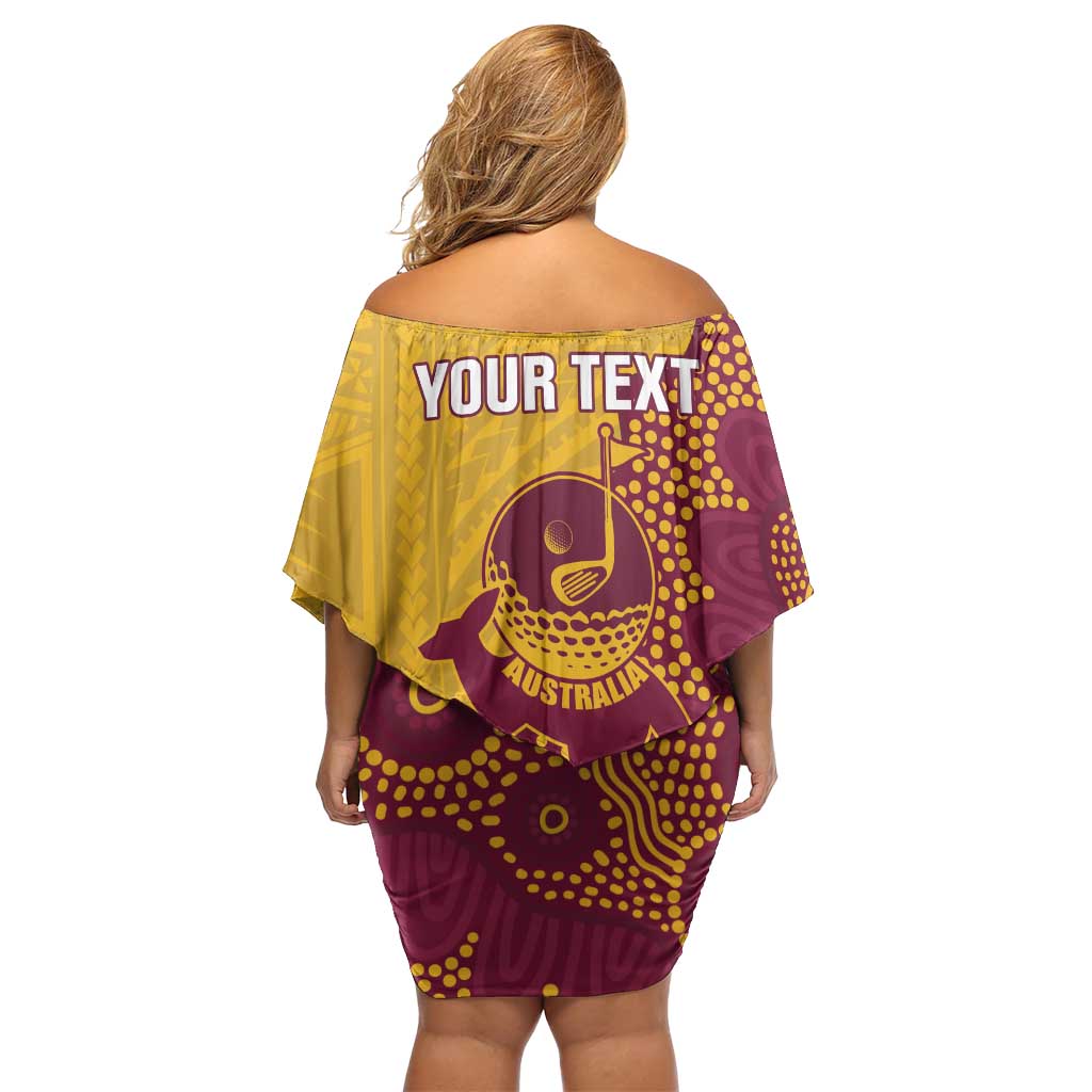 Personalised Australia Golf Family Matching Off Shoulder Short Dress and Hawaiian Shirt Aussie Kangaroo Aboriginal Polynesian Pattern