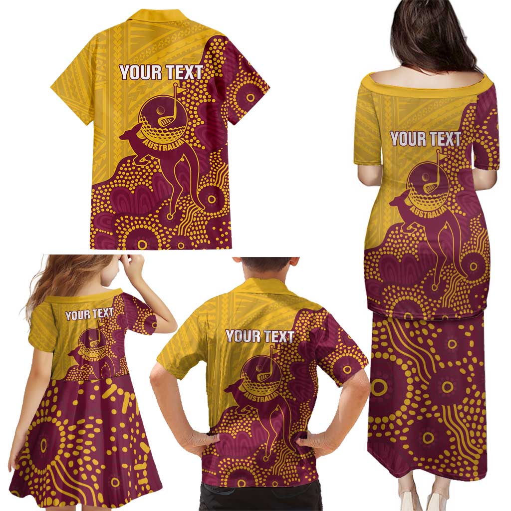 Personalised Australia Golf Family Matching Puletasi and Hawaiian Shirt Aussie Kangaroo Aboriginal Polynesian Pattern