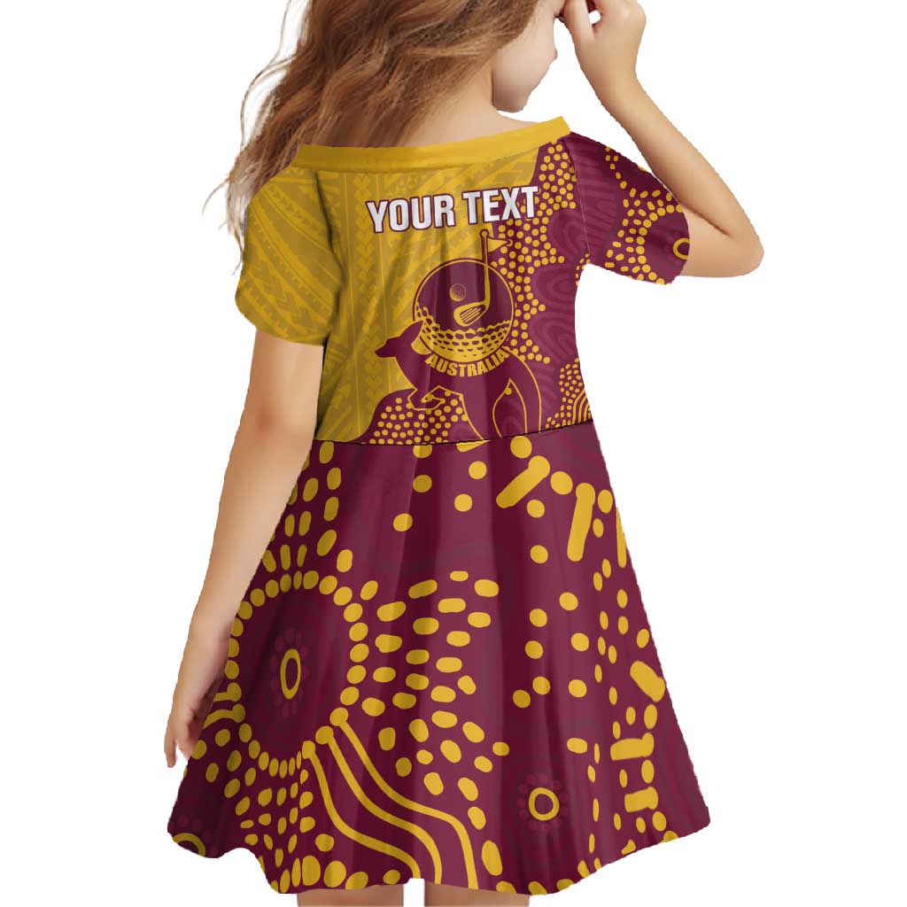 Personalised Australia Golf Family Matching Short Sleeve Bodycon Dress and Hawaiian Shirt Aussie Kangaroo Aboriginal Polynesian Pattern