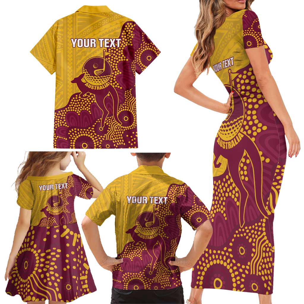 Personalised Australia Golf Family Matching Short Sleeve Bodycon Dress and Hawaiian Shirt Aussie Kangaroo Aboriginal Polynesian Pattern