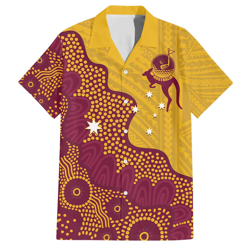Personalised Australia Golf Family Matching Short Sleeve Bodycon Dress and Hawaiian Shirt Aussie Kangaroo Aboriginal Polynesian Pattern