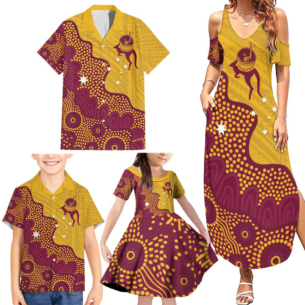 Personalised Australia Golf Family Matching Summer Maxi Dress and Hawaiian Shirt Aussie Kangaroo Aboriginal Polynesian Pattern