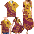 Personalised Australia Golf Family Matching Summer Maxi Dress and Hawaiian Shirt Aussie Kangaroo Aboriginal Polynesian Pattern