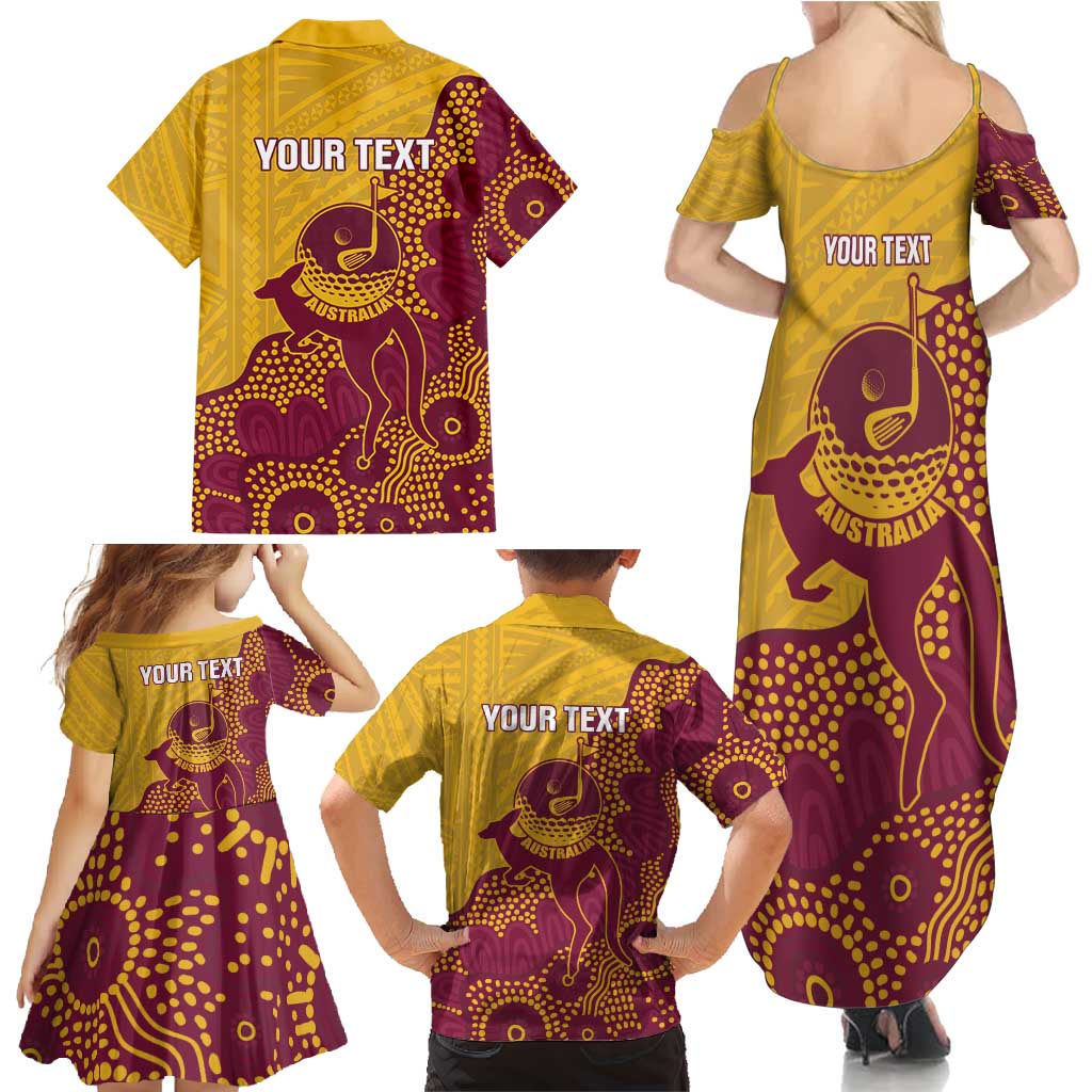 Personalised Australia Golf Family Matching Summer Maxi Dress and Hawaiian Shirt Aussie Kangaroo Aboriginal Polynesian Pattern