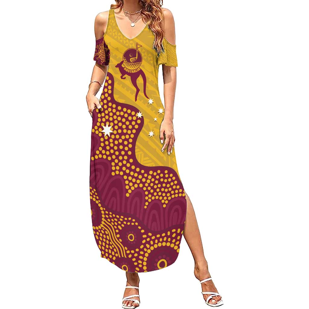 Personalised Australia Golf Family Matching Summer Maxi Dress and Hawaiian Shirt Aussie Kangaroo Aboriginal Polynesian Pattern