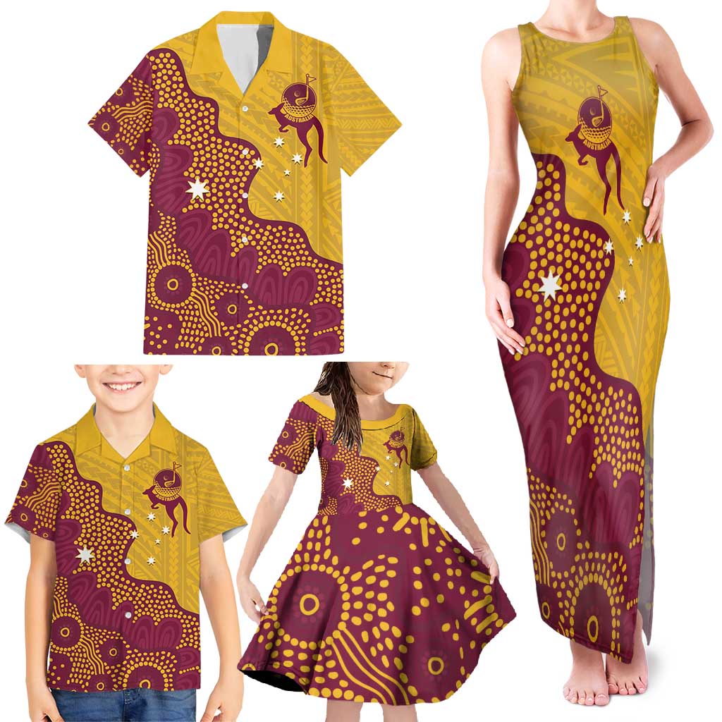 Personalised Australia Golf Family Matching Tank Maxi Dress and Hawaiian Shirt Aussie Kangaroo Aboriginal Polynesian Pattern
