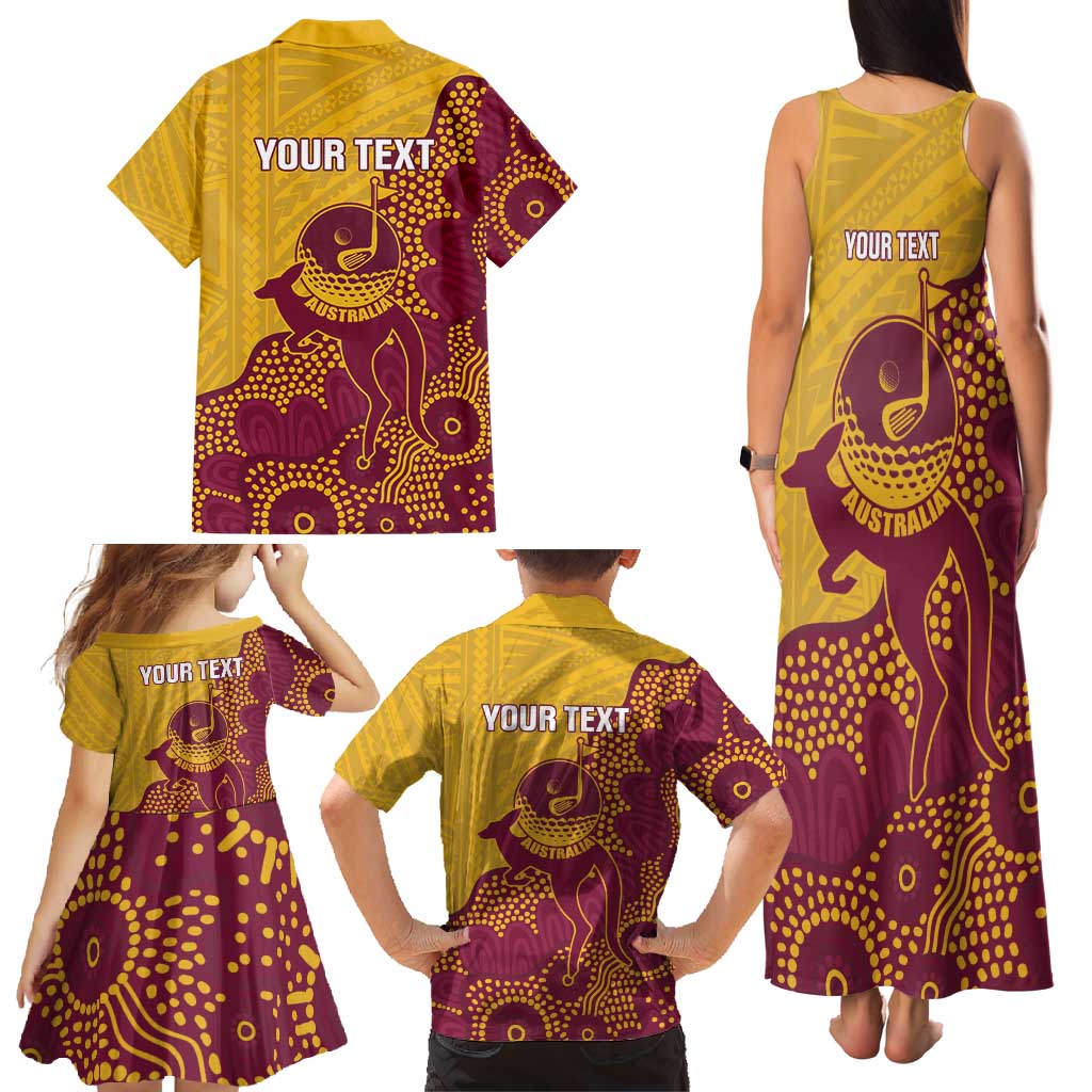 Personalised Australia Golf Family Matching Tank Maxi Dress and Hawaiian Shirt Aussie Kangaroo Aboriginal Polynesian Pattern