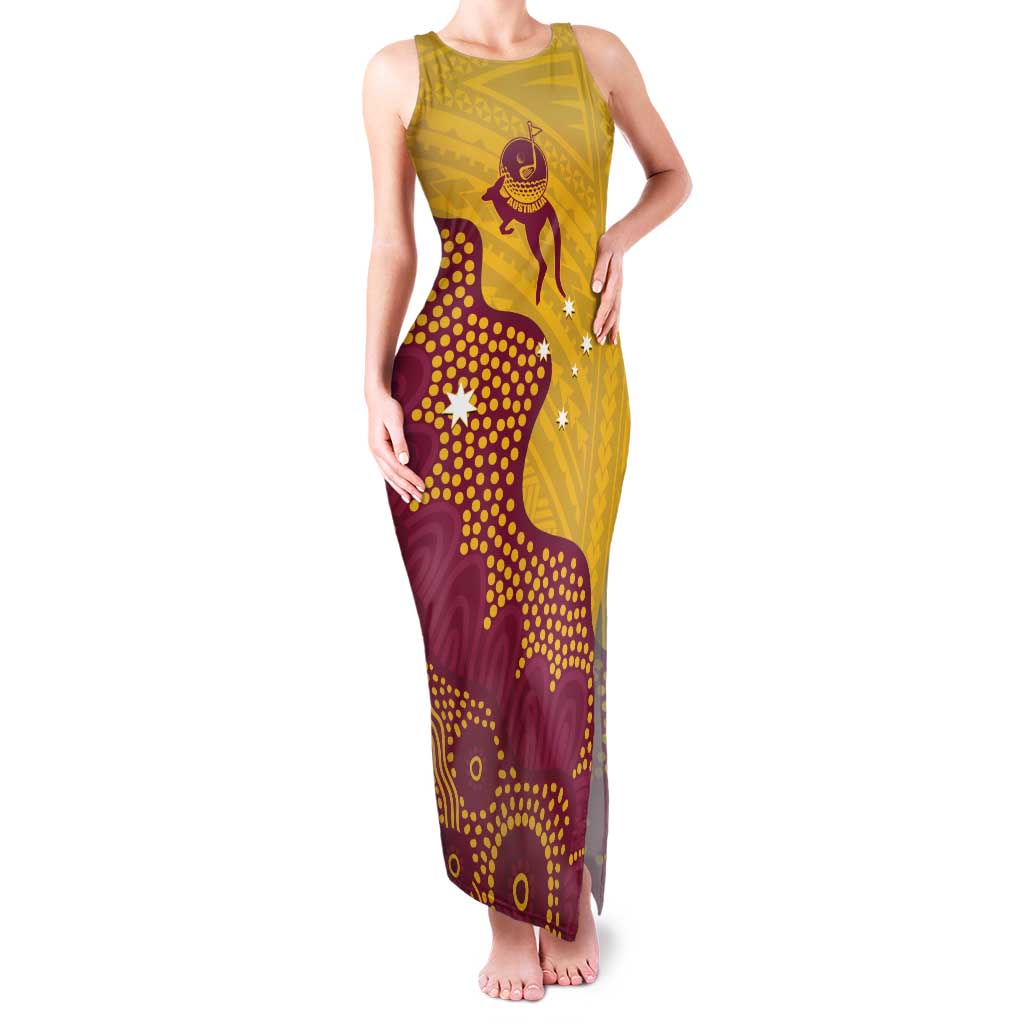Personalised Australia Golf Family Matching Tank Maxi Dress and Hawaiian Shirt Aussie Kangaroo Aboriginal Polynesian Pattern