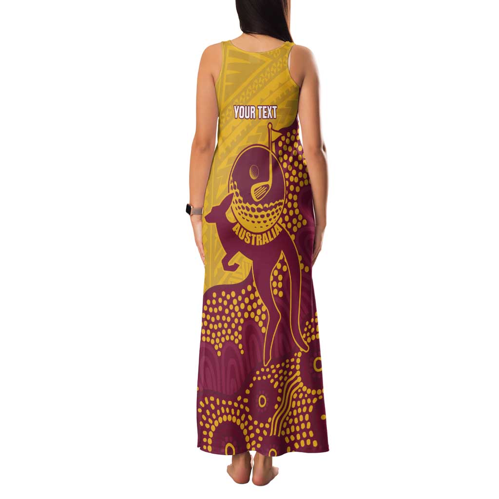 Personalised Australia Golf Family Matching Tank Maxi Dress and Hawaiian Shirt Aussie Kangaroo Aboriginal Polynesian Pattern