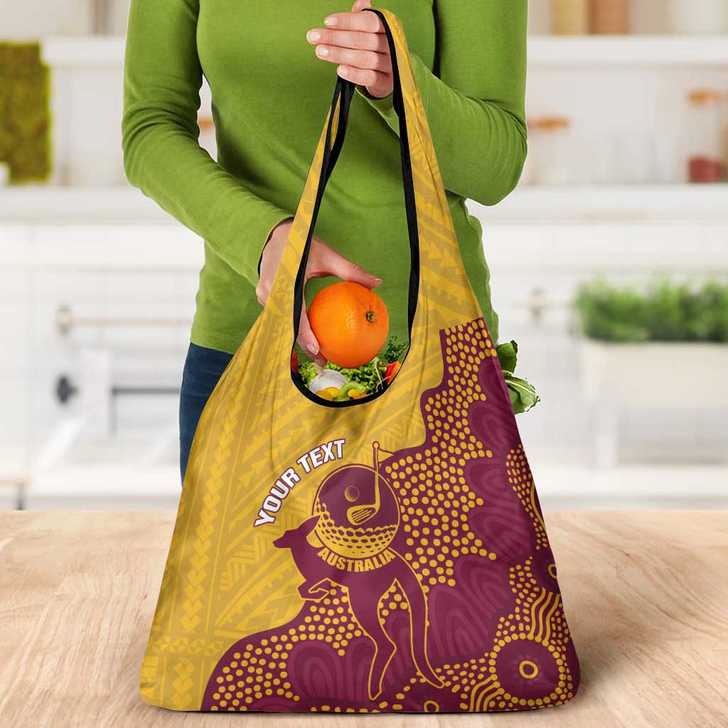 Personalised Australia Golf Grocery Bag Aussie Kangaroo Aboriginal Polynesian Pattern