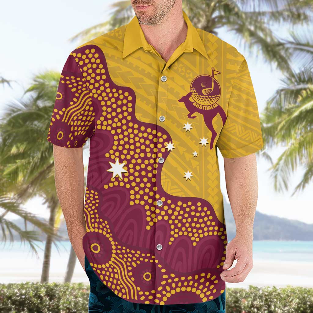 Personalised Australia Golf Hawaiian Shirt Aussie Kangaroo Aboriginal Polynesian Pattern