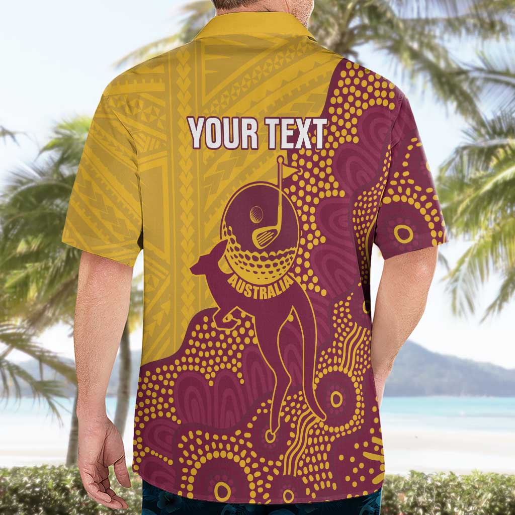 Personalised Australia Golf Hawaiian Shirt Aussie Kangaroo Aboriginal Polynesian Pattern