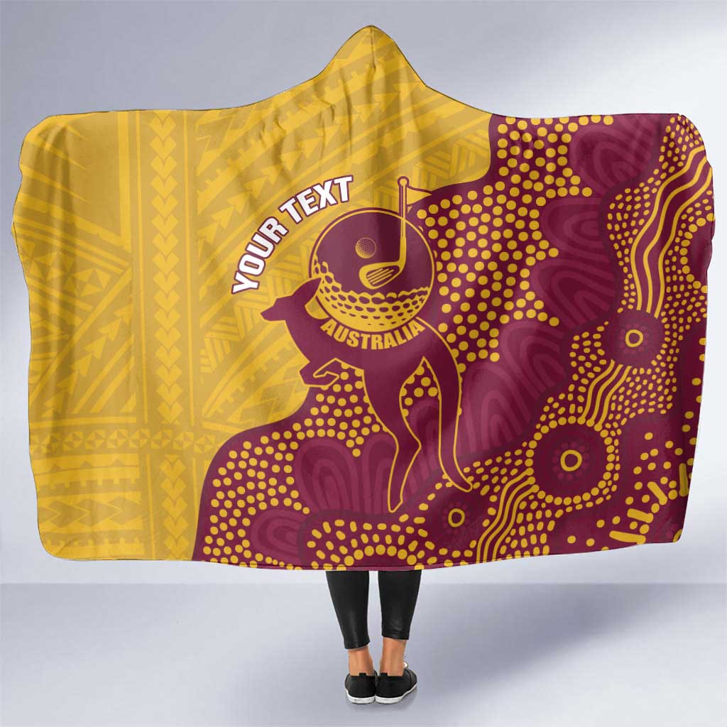 Personalised Australia Golf Hooded Blanket Aussie Kangaroo Aboriginal Polynesian Pattern