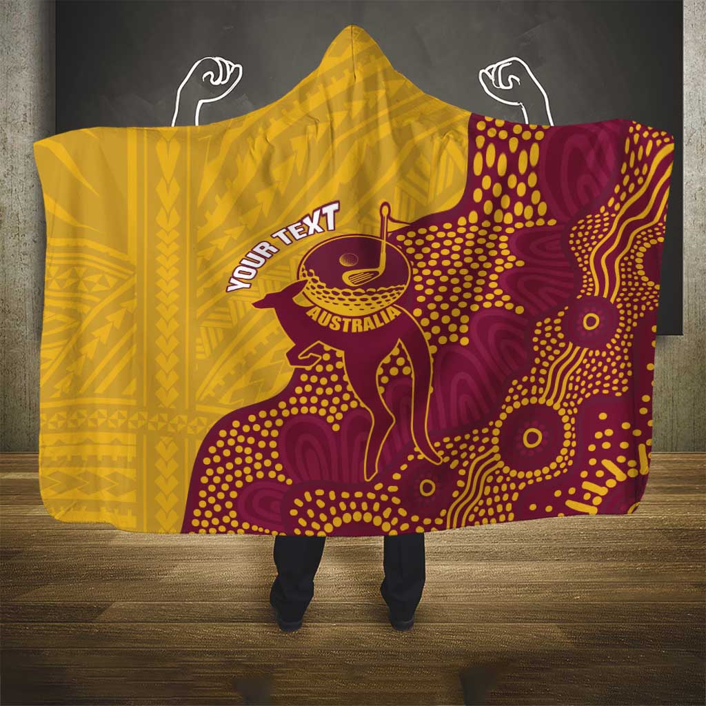 Personalised Australia Golf Hooded Blanket Aussie Kangaroo Aboriginal Polynesian Pattern