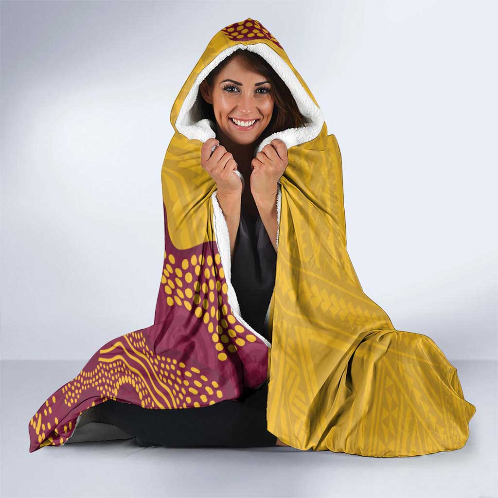 Personalised Australia Golf Hooded Blanket Aussie Kangaroo Aboriginal Polynesian Pattern