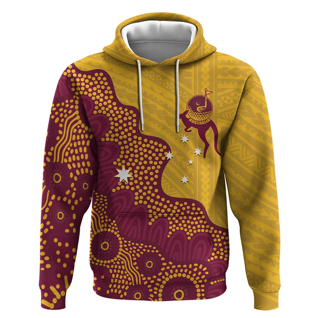 Personalised Australia Golf Hoodie Aussie Kangaroo Aboriginal Polynesian Pattern