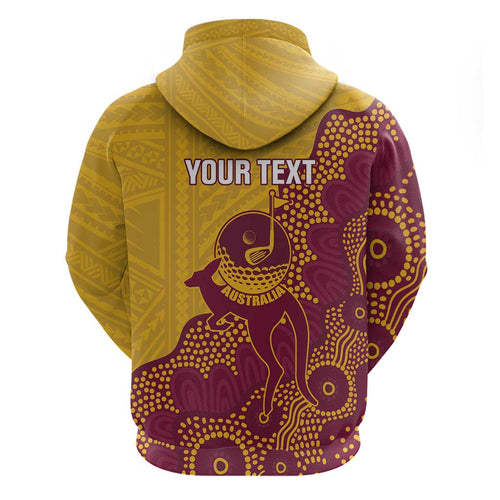Personalised Australia Golf Hoodie Aussie Kangaroo Aboriginal Polynesian Pattern