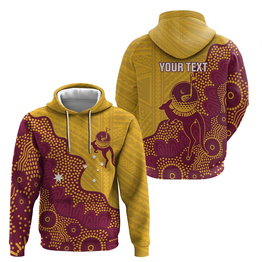 Personalised Australia Golf Hoodie Aussie Kangaroo Aboriginal Polynesian Pattern