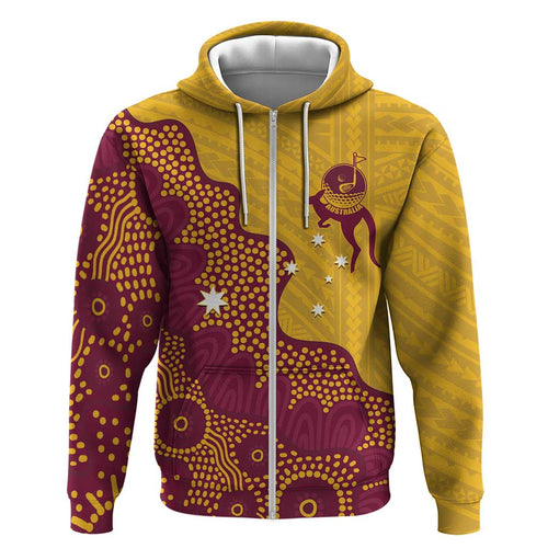 Personalised Australia Golf Hoodie Aussie Kangaroo Aboriginal Polynesian Pattern