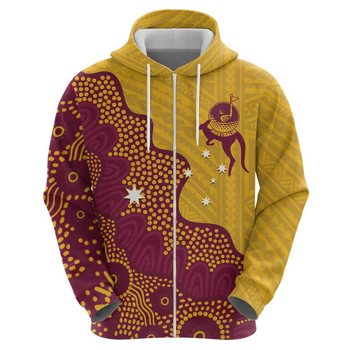 Personalised Australia Golf Hoodie Aussie Kangaroo Aboriginal Polynesian Pattern