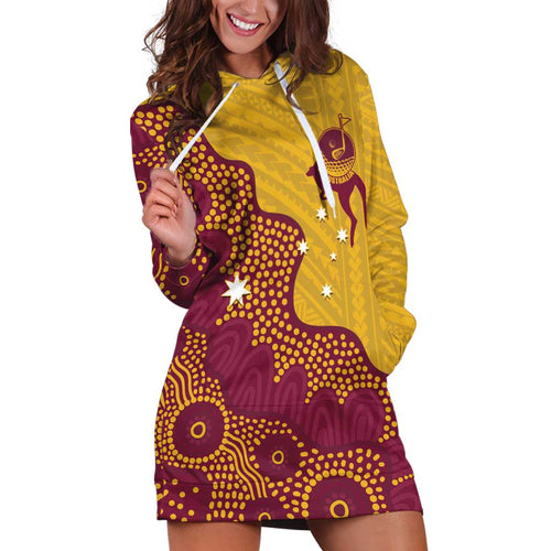 Personalised Australia Golf Hoodie Dress Aussie Kangaroo Aboriginal Polynesian Pattern