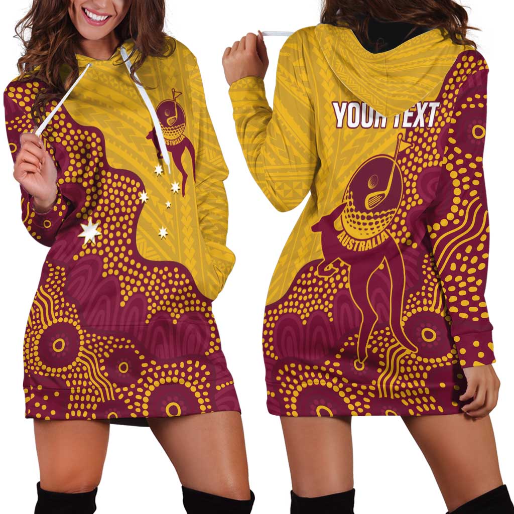 Personalised Australia Golf Hoodie Dress Aussie Kangaroo Aboriginal Polynesian Pattern