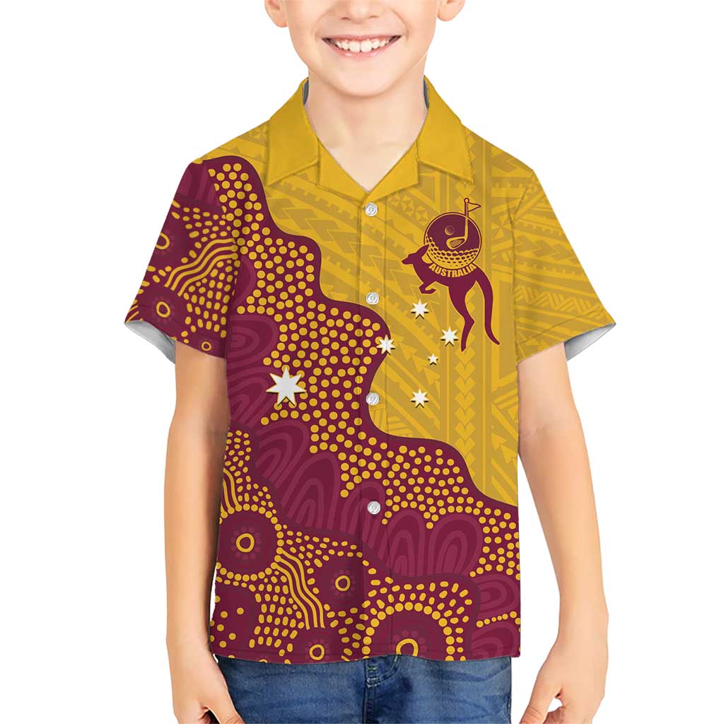 Personalised Australia Golf Kid Hawaiian Shirt Aussie Kangaroo Aboriginal Polynesian Pattern