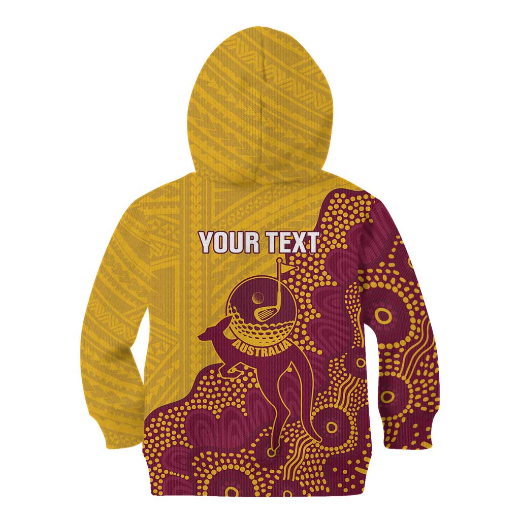 Personalised Australia Golf Kid Hoodie Aussie Kangaroo Aboriginal Polynesian Pattern