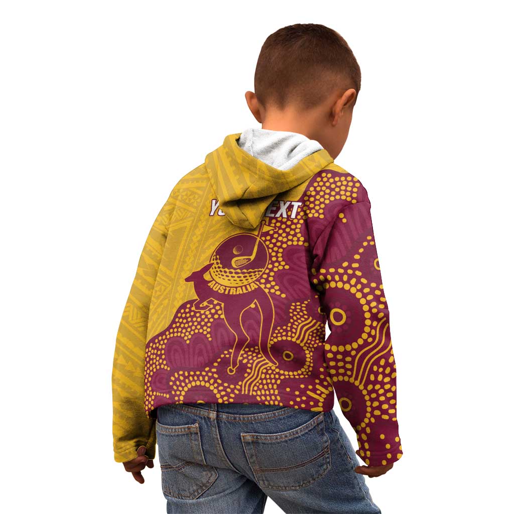 Personalised Australia Golf Kid Hoodie Aussie Kangaroo Aboriginal Polynesian Pattern
