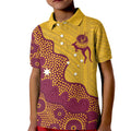 Personalised Australia Golf Kid Polo Shirt Aussie Kangaroo Aboriginal Polynesian Pattern