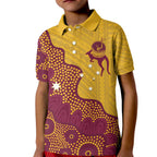 Personalised Australia Golf Kid Polo Shirt Aussie Kangaroo Aboriginal Polynesian Pattern