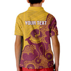 Personalised Australia Golf Kid Polo Shirt Aussie Kangaroo Aboriginal Polynesian Pattern