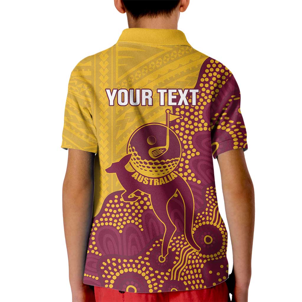 Personalised Australia Golf Kid Polo Shirt Aussie Kangaroo Aboriginal Polynesian Pattern