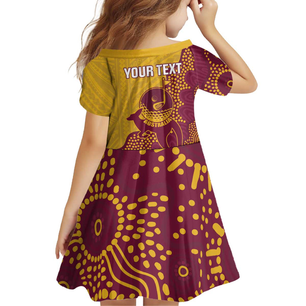 Personalised Australia Golf Kid Short Sleeve Dress Aussie Kangaroo Aboriginal Polynesian Pattern