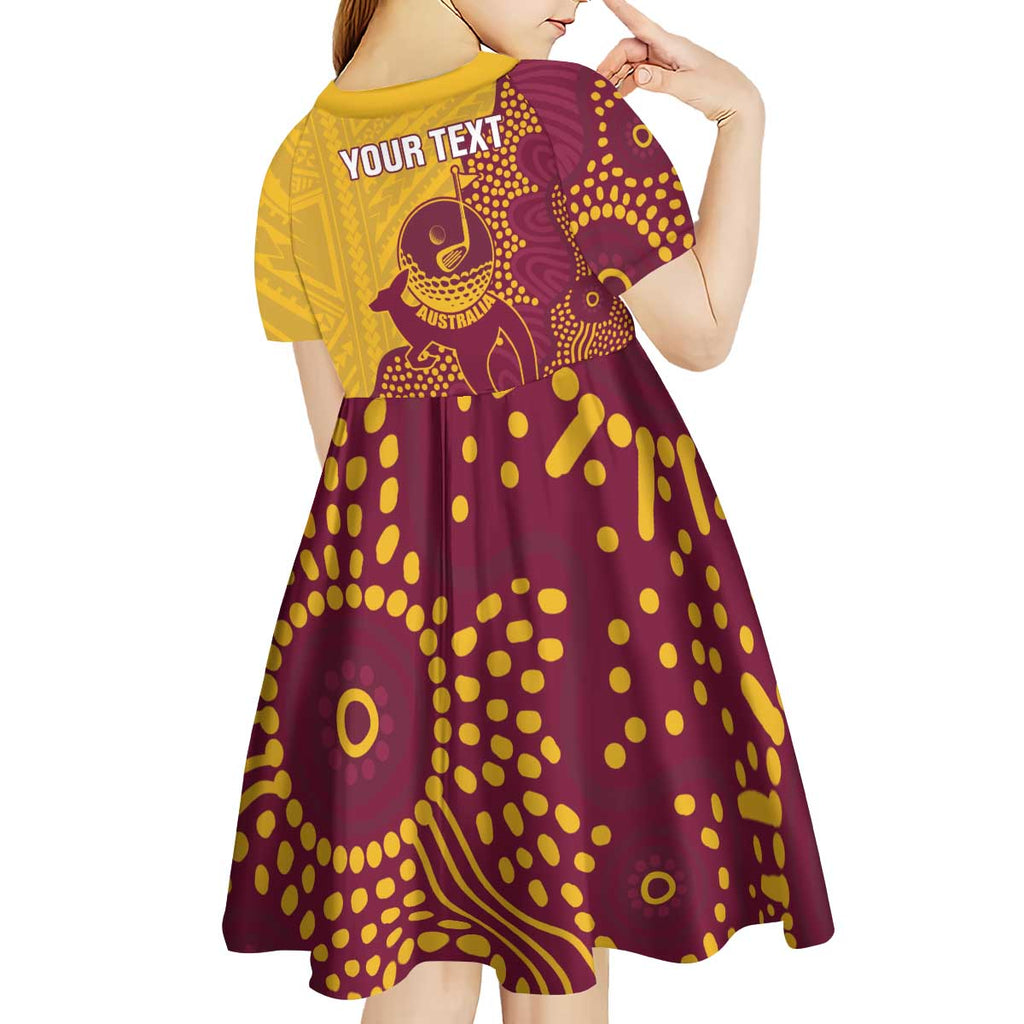 Personalised Australia Golf Kid Short Sleeve Dress Aussie Kangaroo Aboriginal Polynesian Pattern