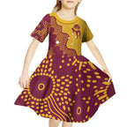 Personalised Australia Golf Kid Short Sleeve Dress Aussie Kangaroo Aboriginal Polynesian Pattern