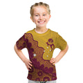 Personalised Australia Golf Kid T Shirt Aussie Kangaroo Aboriginal Polynesian Pattern