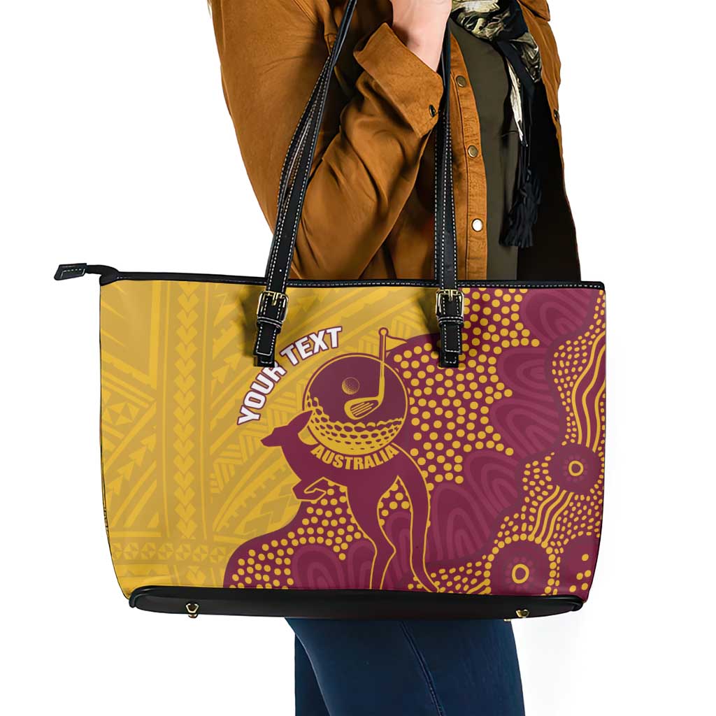 Personalised Australia Golf Leather Tote Bag Aussie Kangaroo Aboriginal Polynesian Pattern