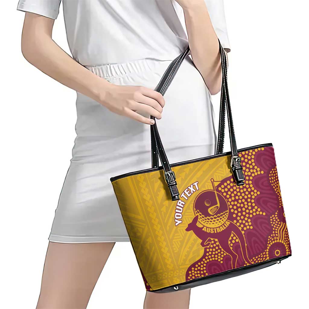 Personalised Australia Golf Leather Tote Bag Aussie Kangaroo Aboriginal Polynesian Pattern