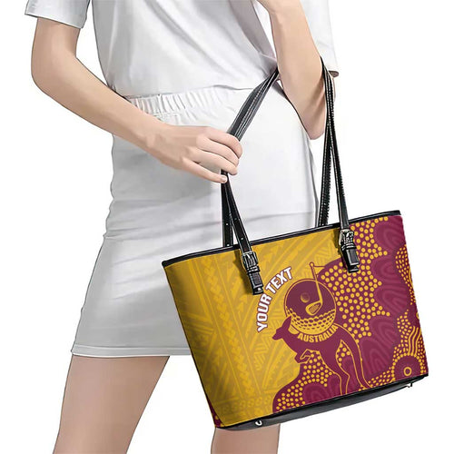 Personalised Australia Golf Leather Tote Bag Aussie Kangaroo Aboriginal Polynesian Pattern