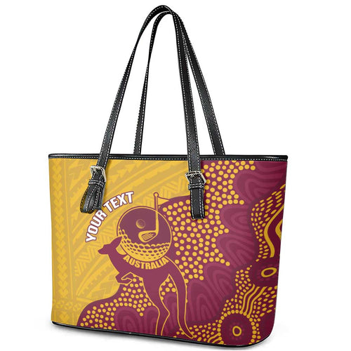 Personalised Australia Golf Leather Tote Bag Aussie Kangaroo Aboriginal Polynesian Pattern