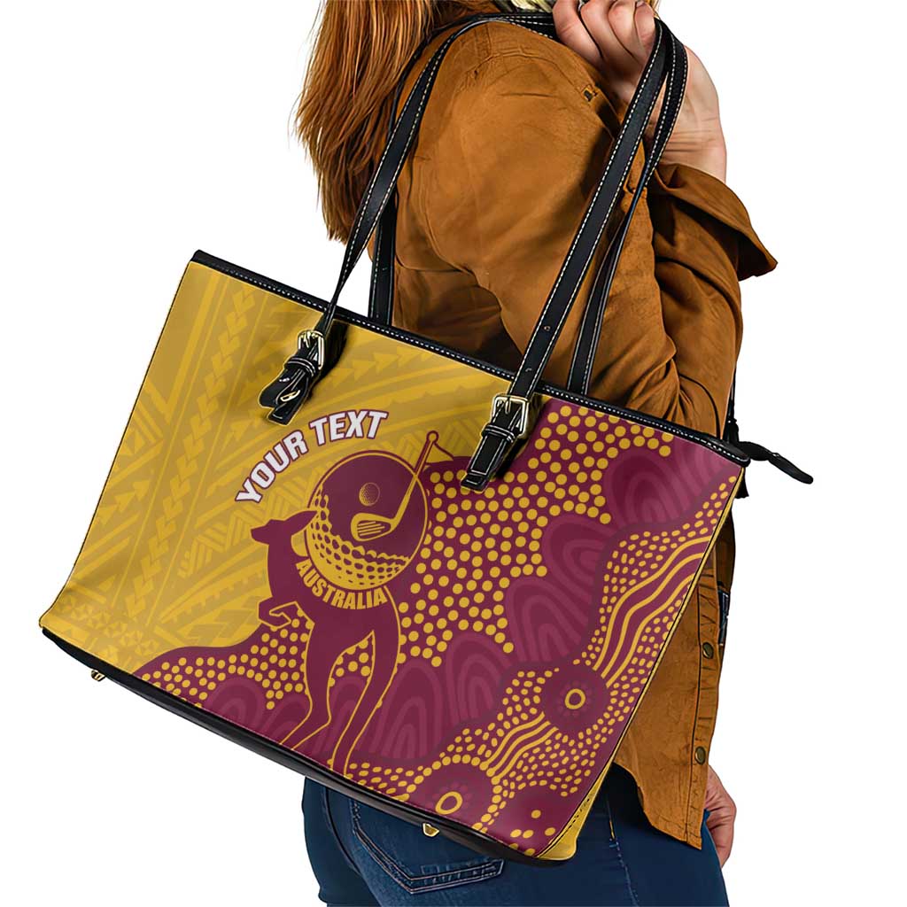 Personalised Australia Golf Leather Tote Bag Aussie Kangaroo Aboriginal Polynesian Pattern