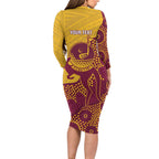 Personalised Australia Golf Long Sleeve Bodycon Dress Aussie Kangaroo Aboriginal Polynesian Pattern
