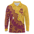 Personalised Australia Golf Long Sleeve Polo Shirt Aussie Kangaroo Aboriginal Polynesian Pattern