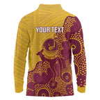 Personalised Australia Golf Long Sleeve Polo Shirt Aussie Kangaroo Aboriginal Polynesian Pattern