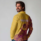 Personalised Australia Golf Long Sleeve Polo Shirt Aussie Kangaroo Aboriginal Polynesian Pattern