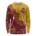 Personalised Australia Golf Long Sleeve Shirt Aussie Kangaroo Aboriginal Polynesian Pattern