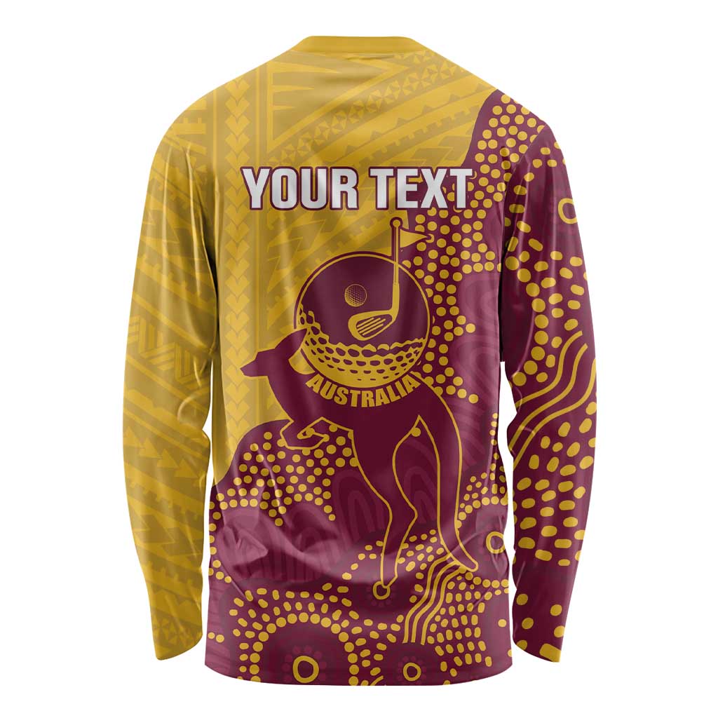 Personalised Australia Golf Long Sleeve Shirt Aussie Kangaroo Aboriginal Polynesian Pattern